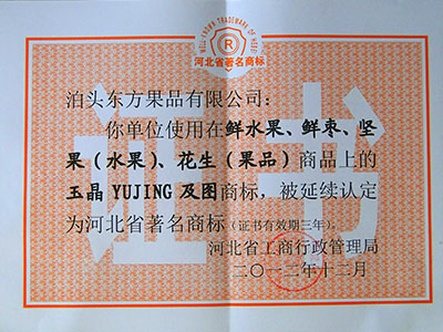 2012年玉晶商標延續(xù)